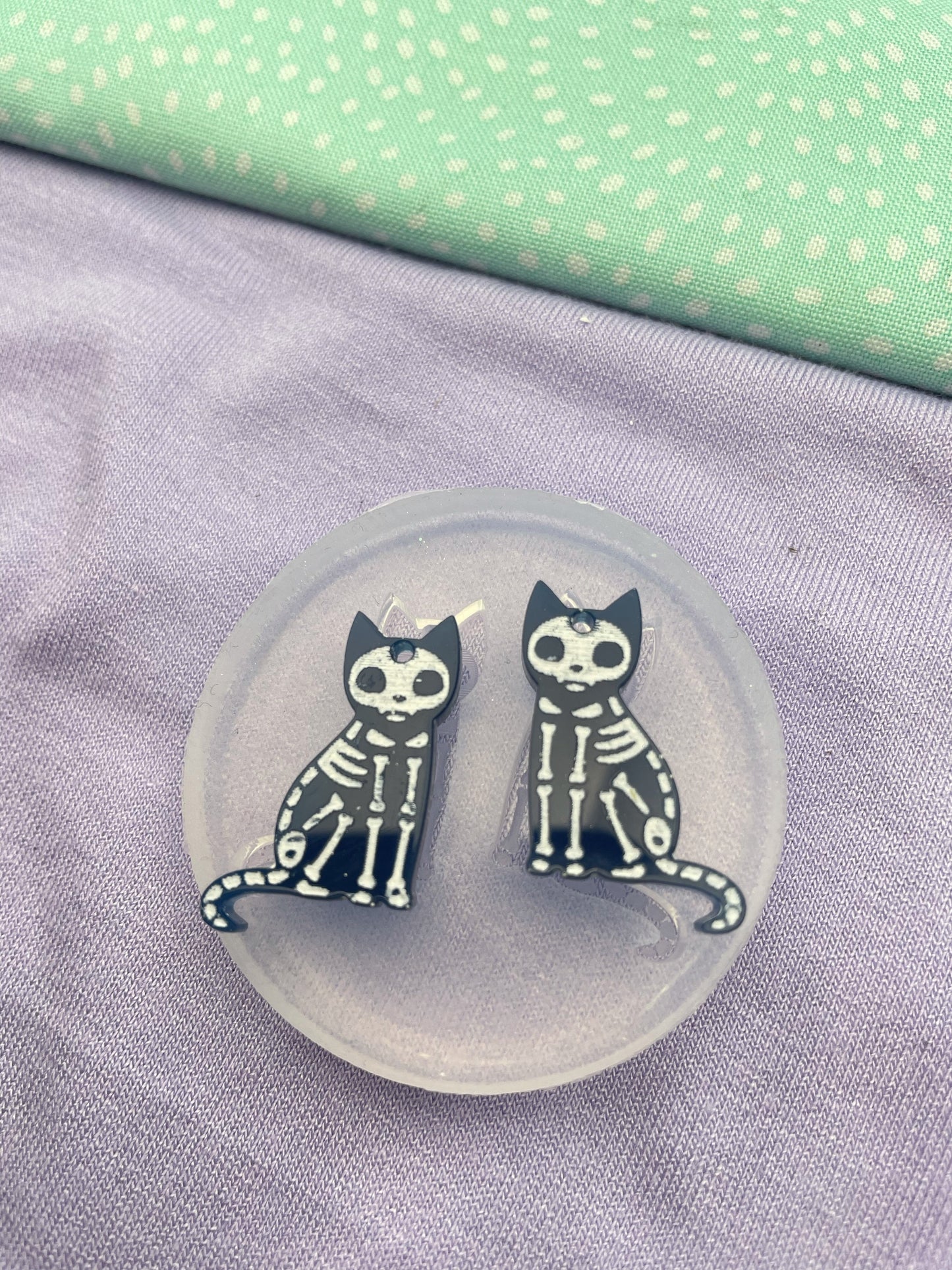 Halloween Gothic Skeleton Cat Dangle earring Mold