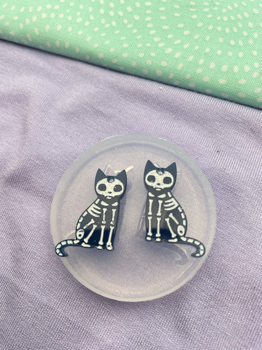 Halloween Gothic Skeleton Cat Dangle earring Mold