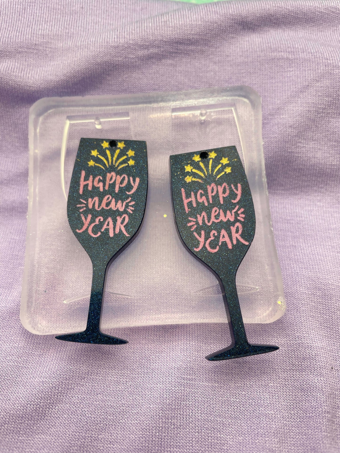 Happy New Year Wine Cocktail Glass Dangle Earring Mold