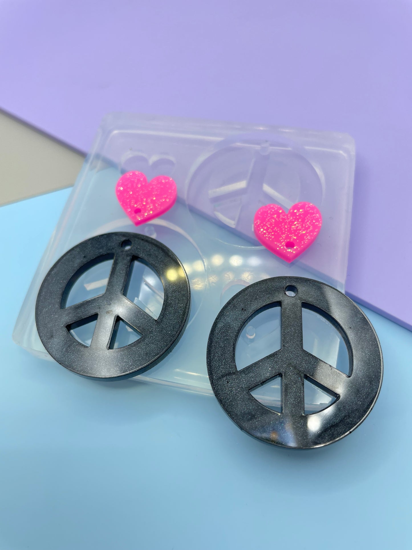 Peace symbol heart stud topper dangle earring mold