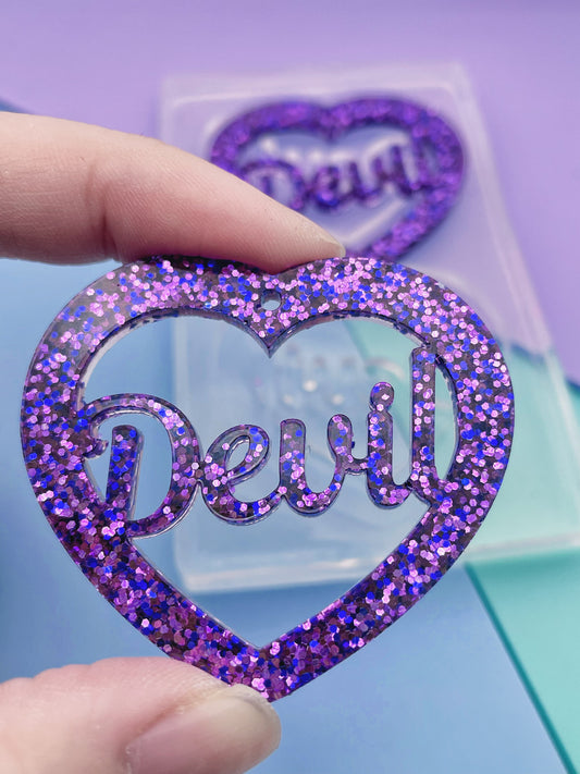 5cm Devil Slogan Word Heart Dangle Earring Mold