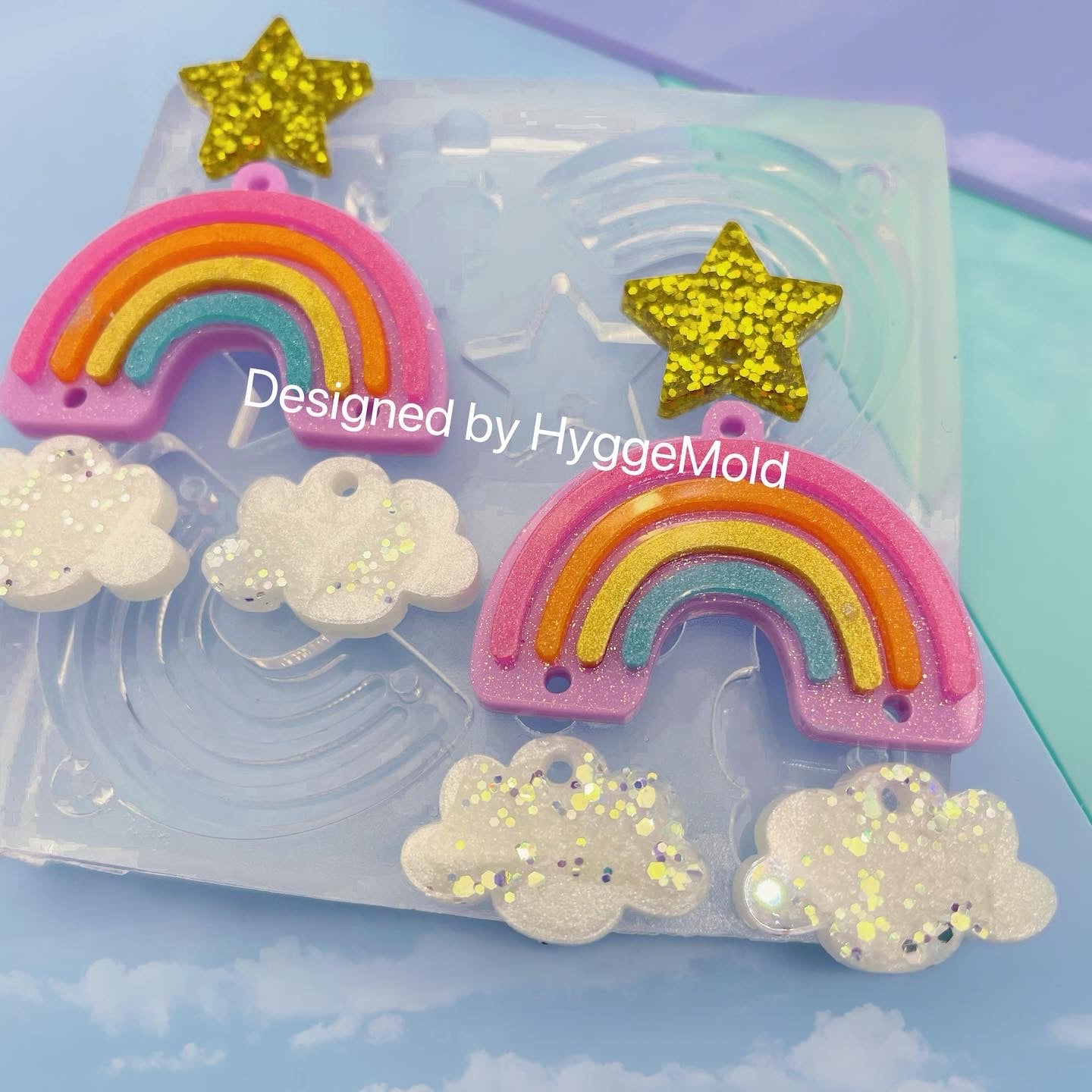 Layered Rainbow Cloud Star Dangle Earring Mold
