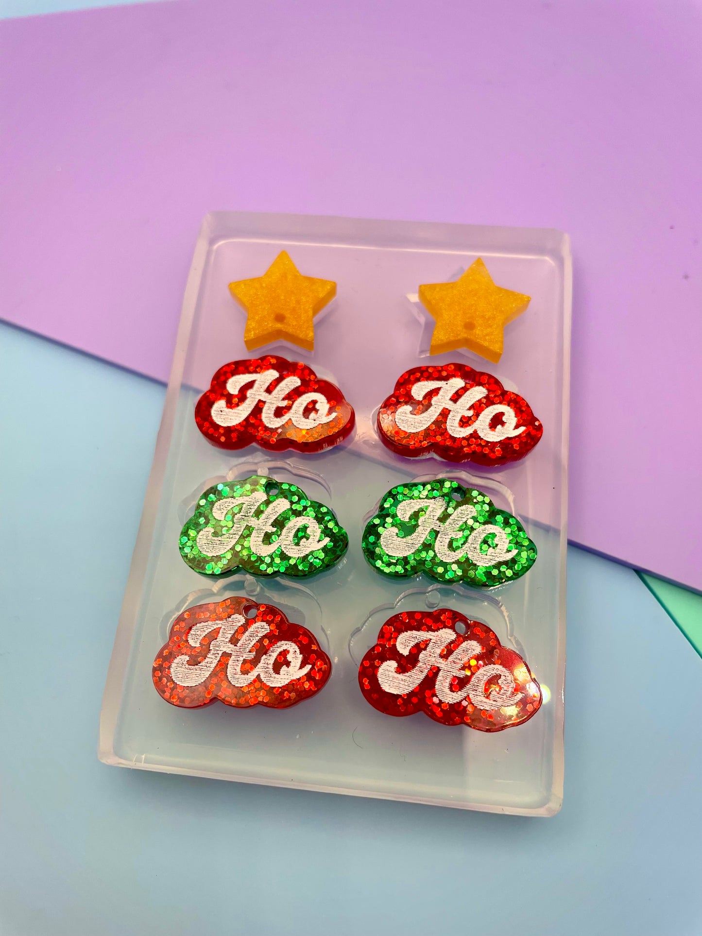 Christmas Ho ho ho Multilevel star stud topper dangle earring mold
