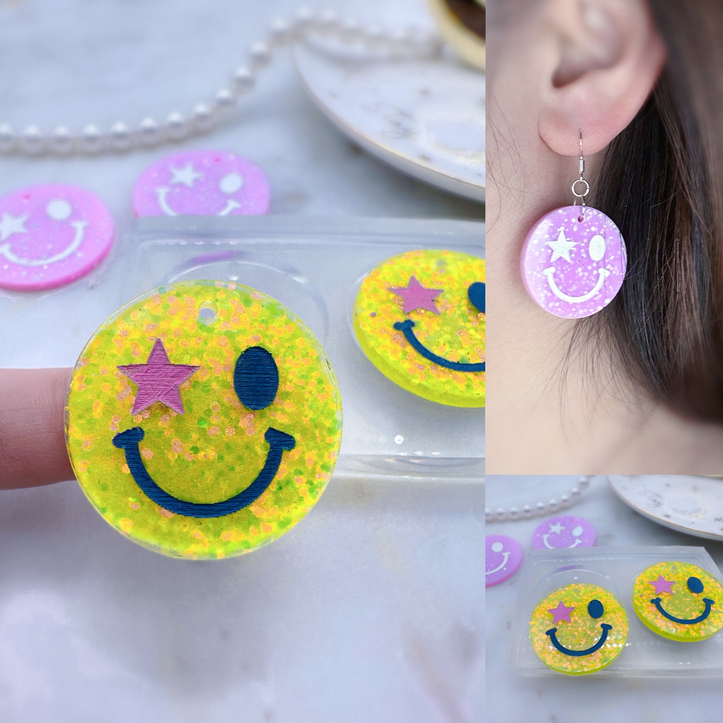3.2 cm Star Funky Hippie Happy Face Dangle Earring Mold