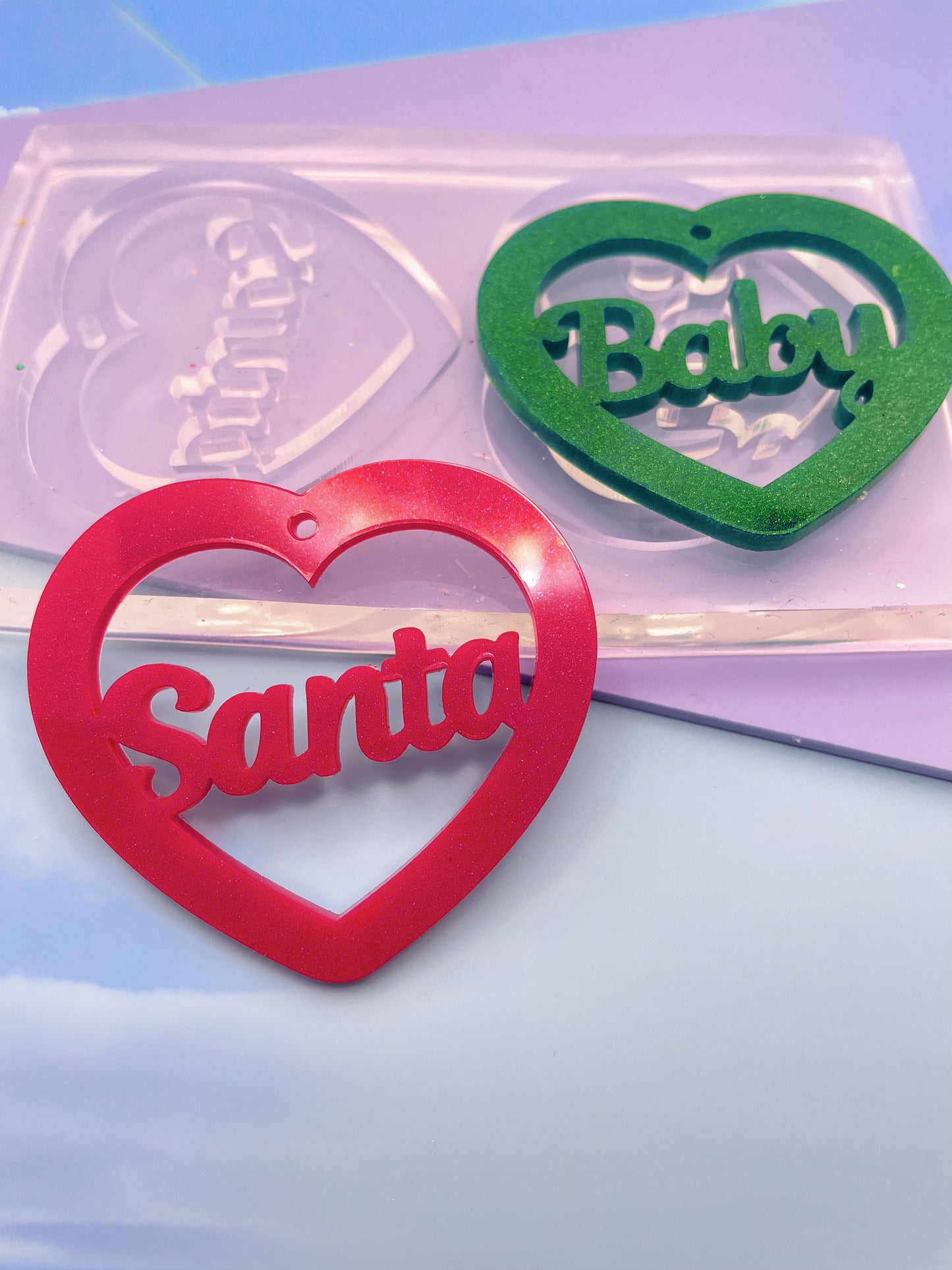 Santa Baby Slogan Heart Dangle Earring Mold