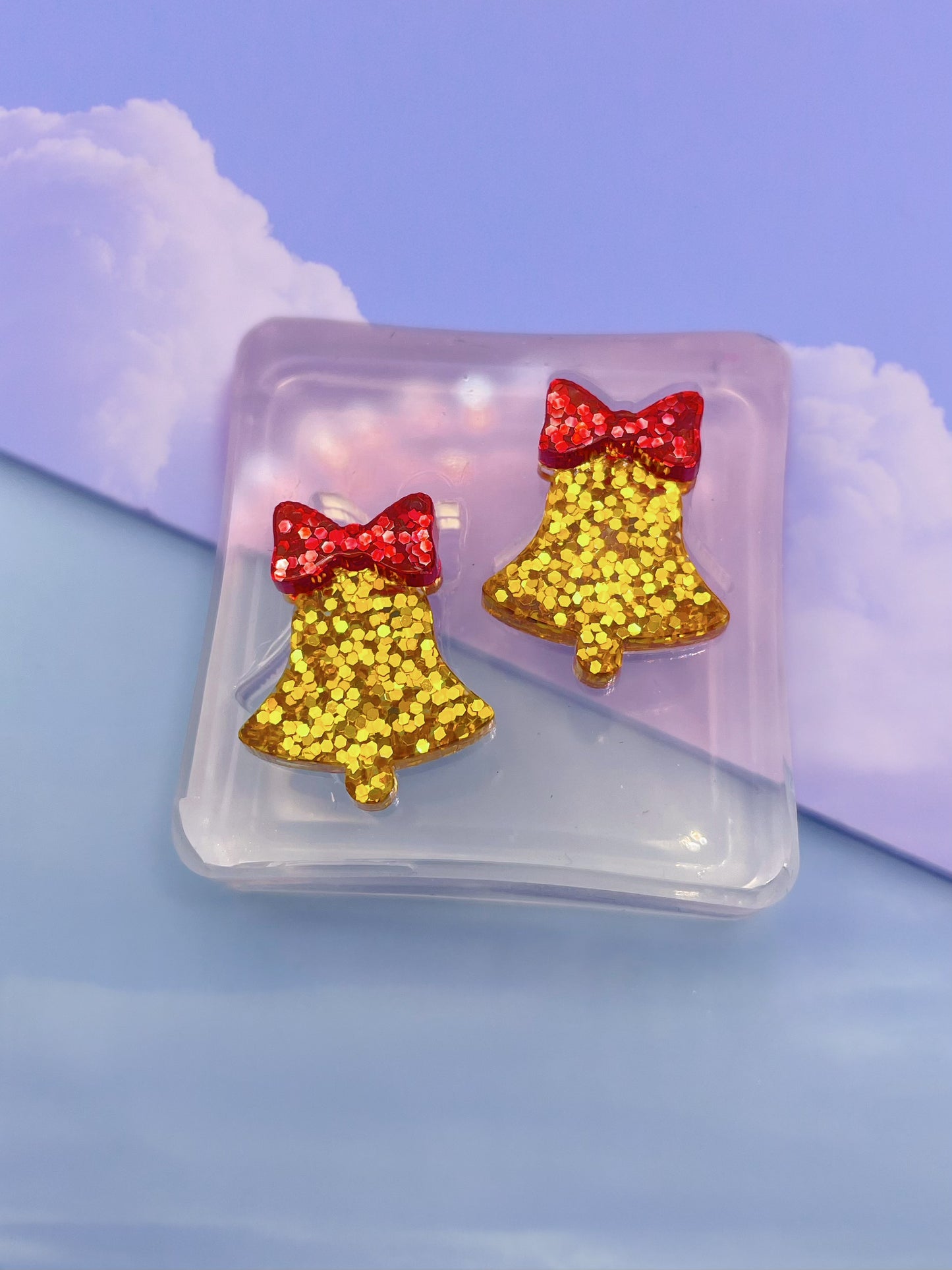 Mini Christmas Bell with Bow Stud Earring Mold