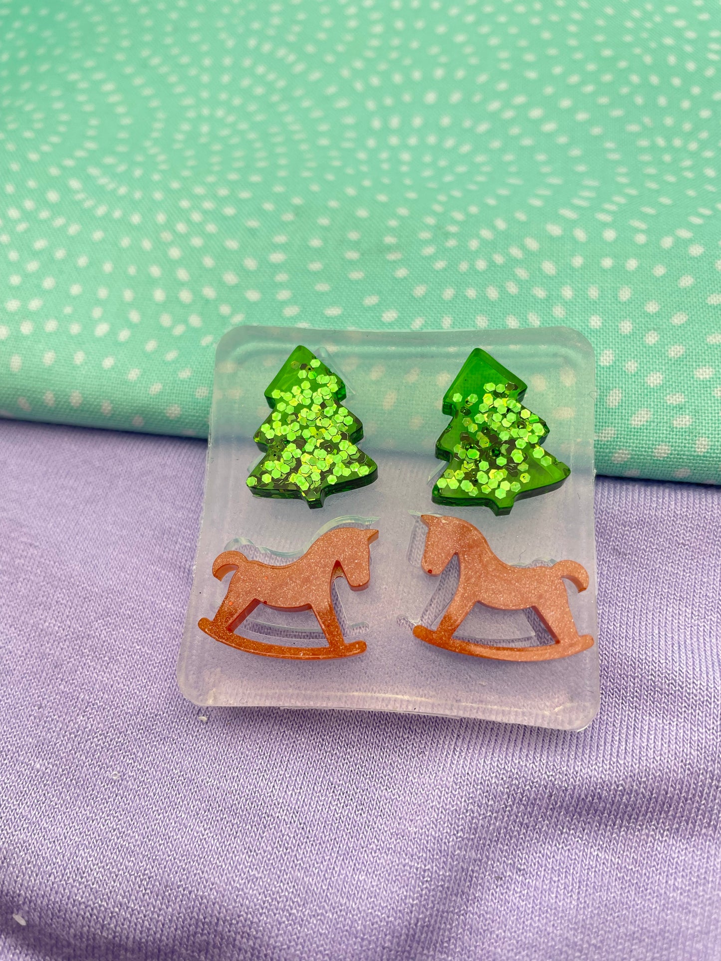 Mini Christmas tree Toy Horse Stud earring mold