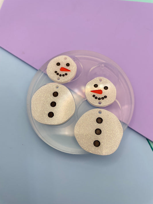 4.5 cm Snowman Two part dangle earring mold Christmas clear silicone mould
