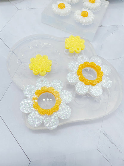 Large Double 3D Daisy Flower Dangle Drop Earring Mold