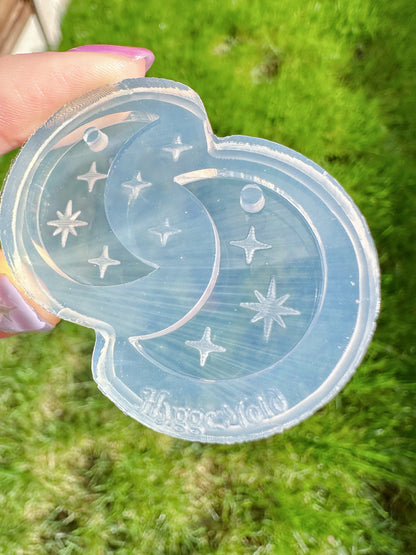 Dreamy Engraved Celestial Moon Dangly Charm Hoop Earring Mold