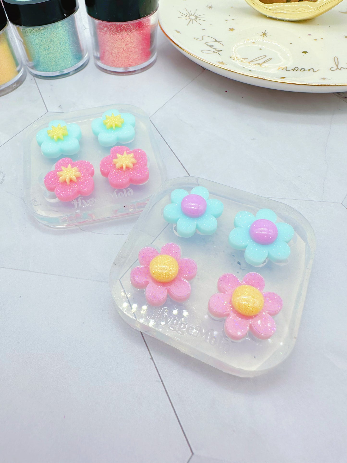 Mini Flower with domed centre Stud Earring Mold