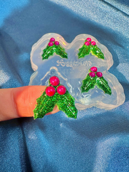 2025 Small Christmas Holly Stud Earring Mold