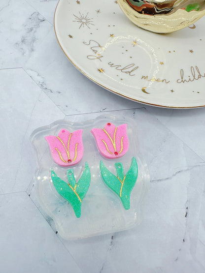 Small Two-part Engraved Tulip Dangle Earring Mold