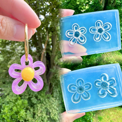 3D Open Flower Dangly Charm Hoop Earring Mold Dangle Earring Mold