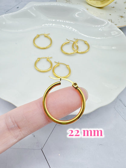 8 Pcs 18/20/22mm Gold 316L Surgical Steel Hoop Earring Findings