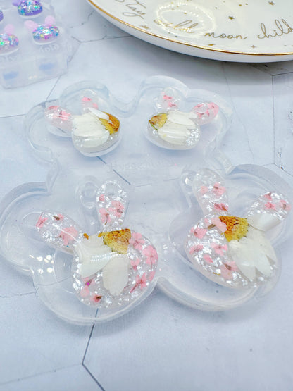 Pre domed Bunny Face Dangle Earring Hoop Charm Mold Easter Clear Silicone Mold for resin jewellery