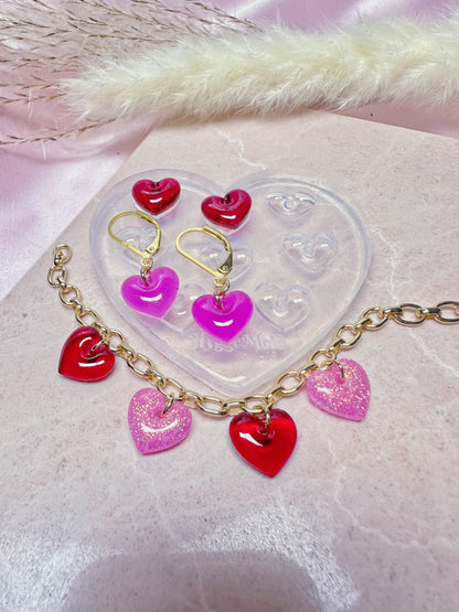 Tiny 1.2 cm Predomed Heart Dangle Earring Bracelet Necklace Charm Mold