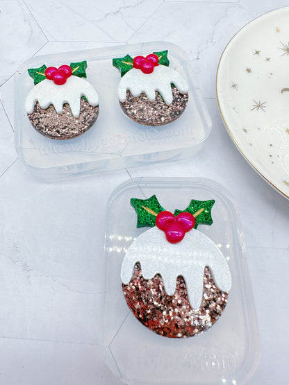 Layered Christmas Pudding with Holly Berries Dangle Earring & Brooch Molds