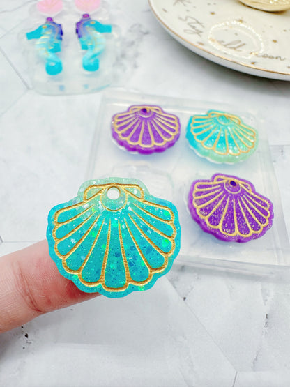 Sea shell Scallop dangly charm earring mold for hoops and hooks with engraving