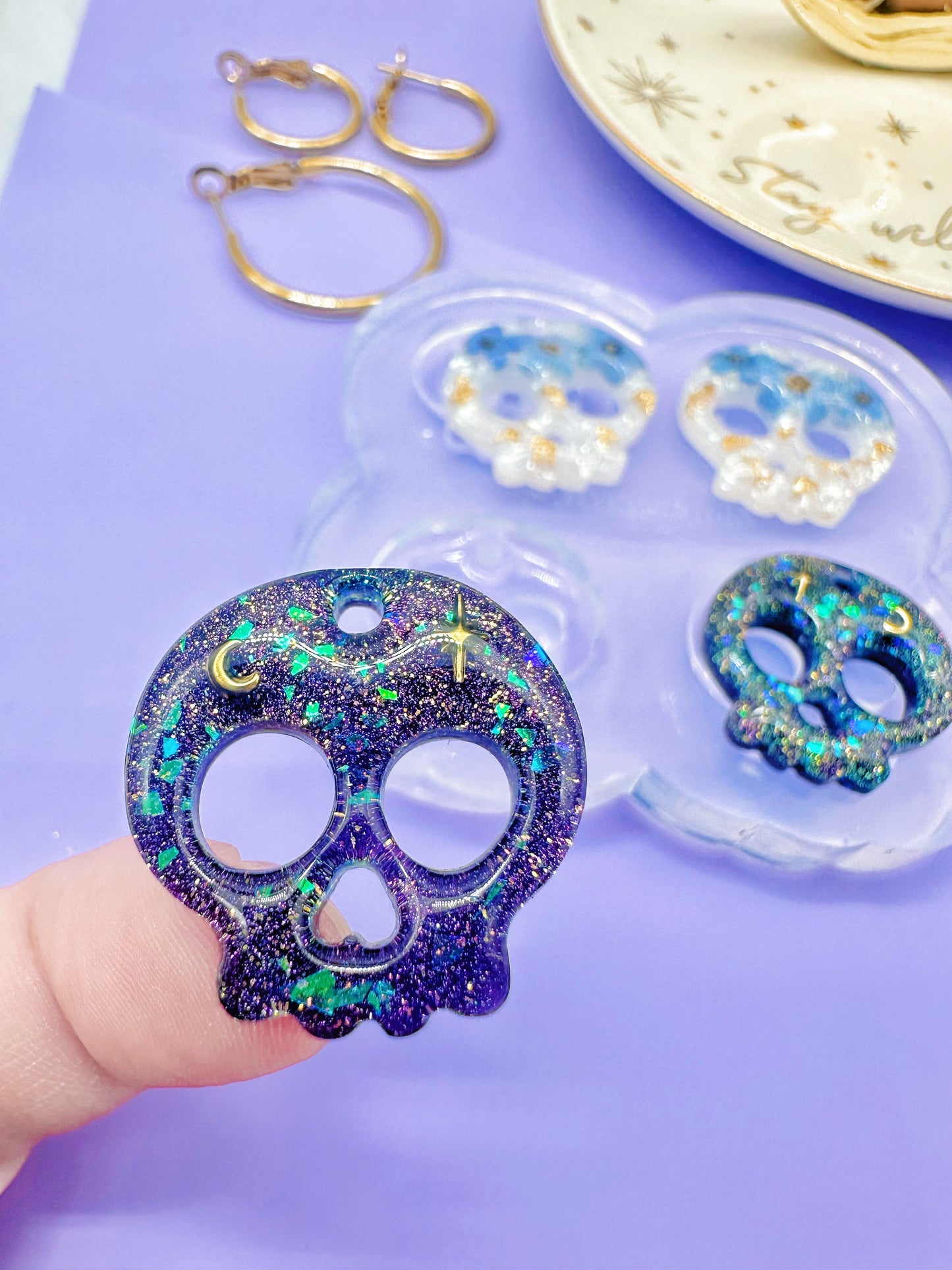 Small Predomed Cute Skull Dangly Charm Mold Dangle Earring Mold for Hoops and Hooks