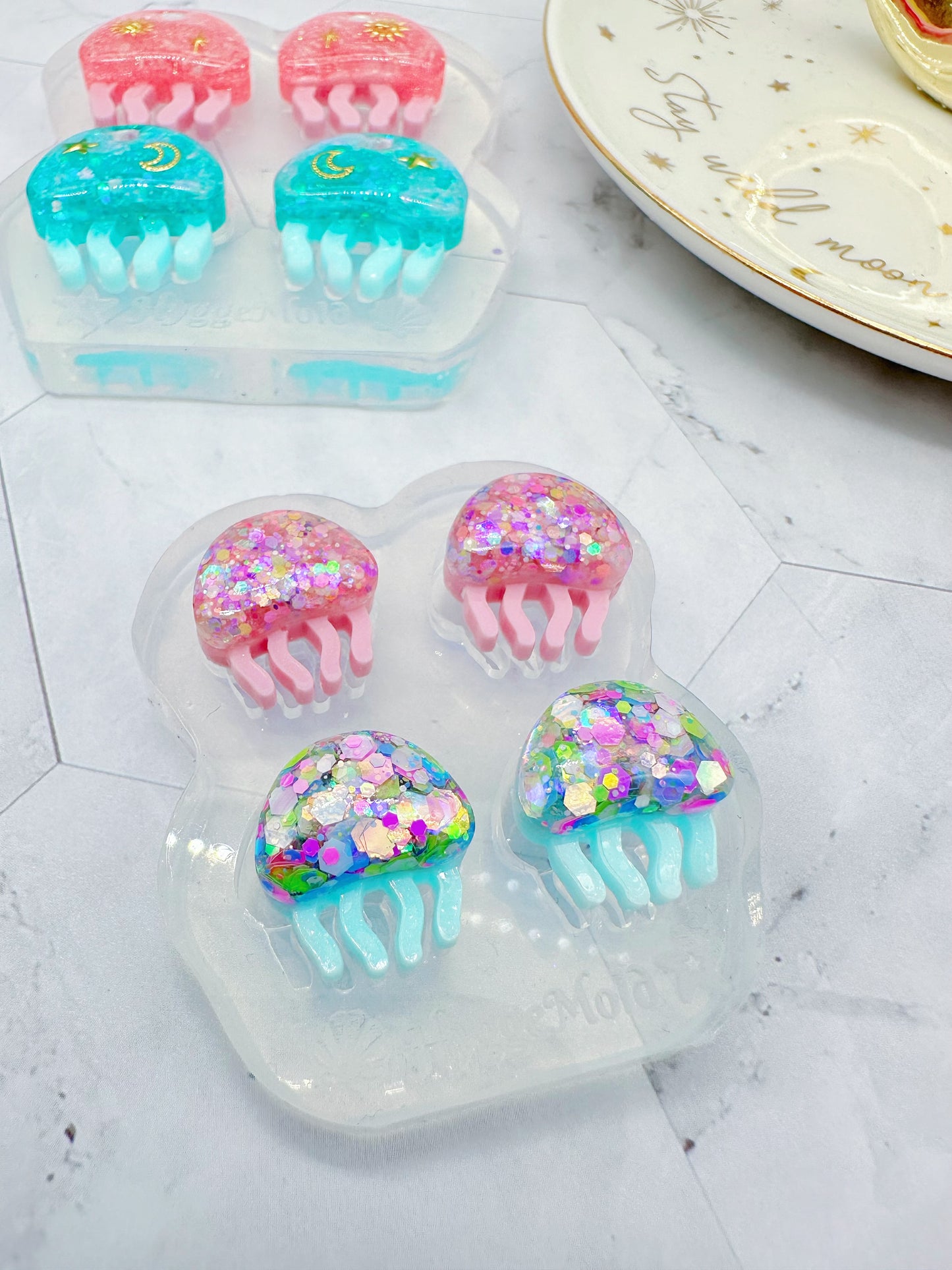 Mini Predomed Moon Jellies Jellyfish Stud Earring Mold