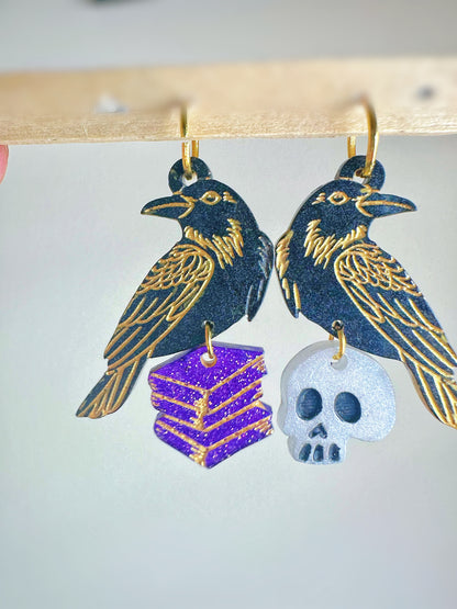 Engraved Raven and Skull Dangle Earring Mold