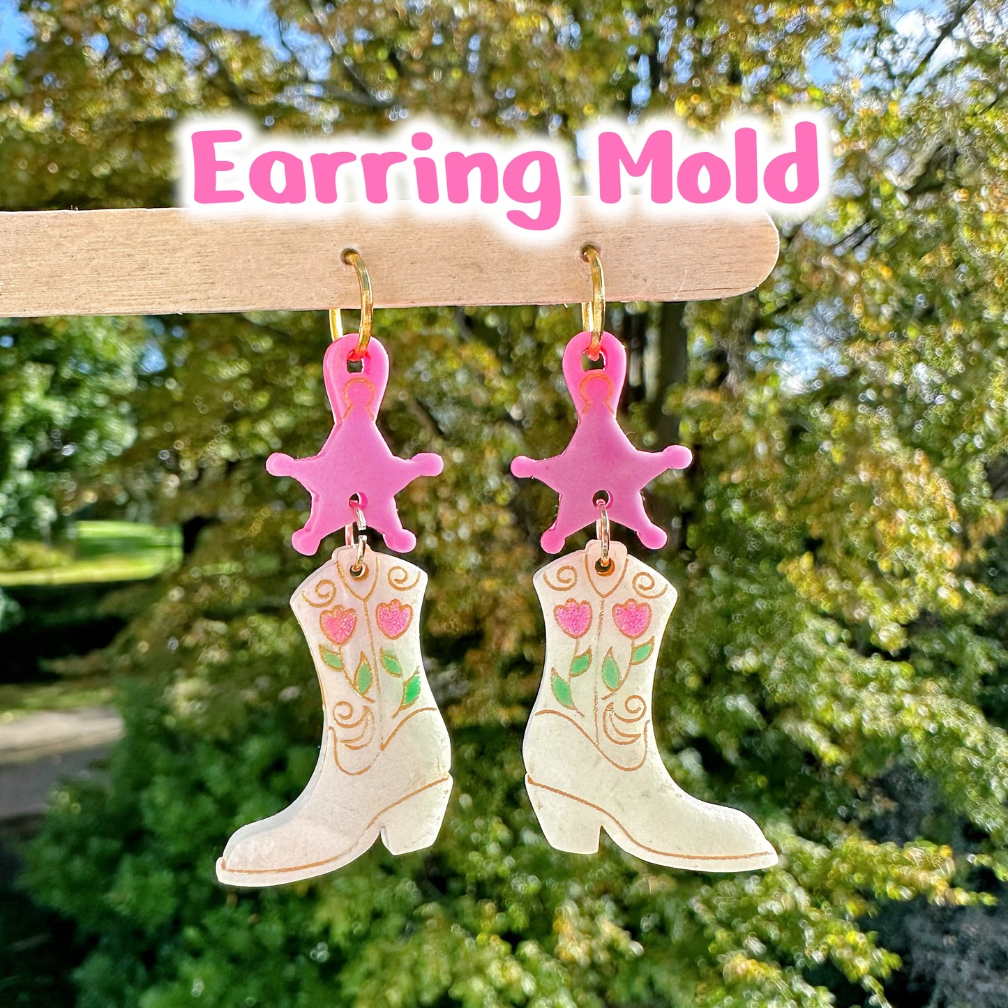 Beautiful Engraved Cowgirl Boots with flowers Dangle Earring Mold