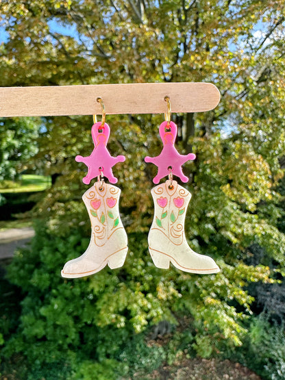 Beautiful Engraved Cowgirl Boots with flowers Dangle Earring Mold