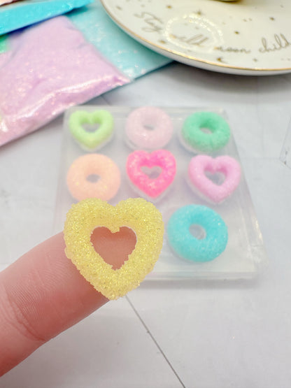 Donut Hoop and Heart Shape Sugar-coated Sour Gummy Silicone Mold for resin studs and cabochons