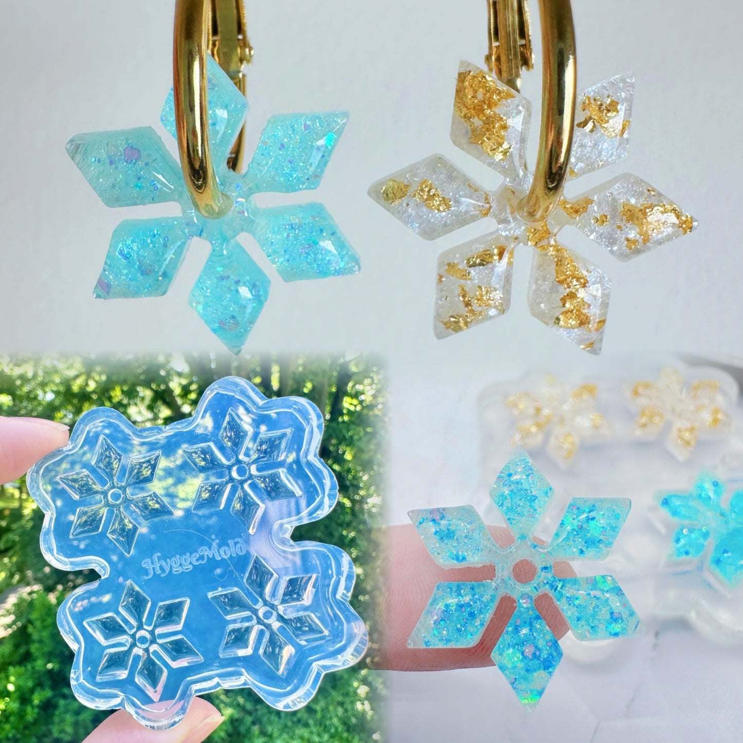 2.4 cm Predomed Snowflake Spinner Hoop Earring Mold Christmas Winter