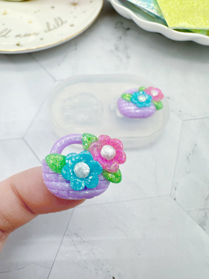 Detailed 3D Flower Basket Stud Earring Mold