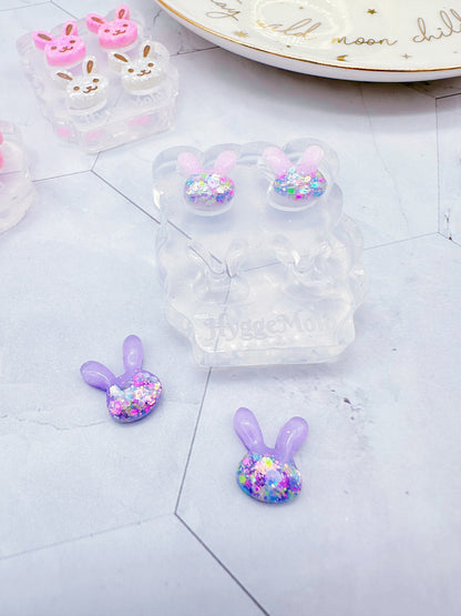 Mini Pre domed Bunny Face Stud Earring Mold Easter Clear Silicone Mold for resin jewellery