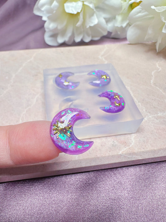 1.5cm Faceted Cut Moon Gemstone Stud Earring Mold