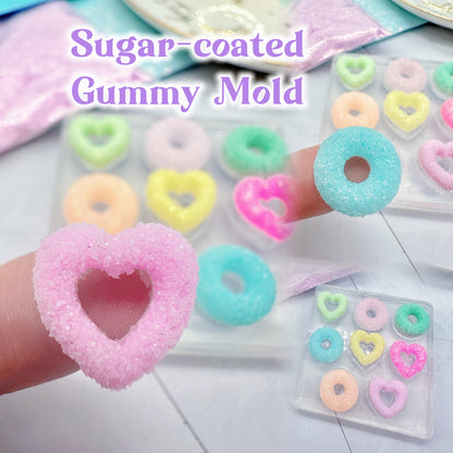 Donut Hoop and Heart Shape Sugar-coated Sour Gummy Silicone Mold for resin studs and cabochons