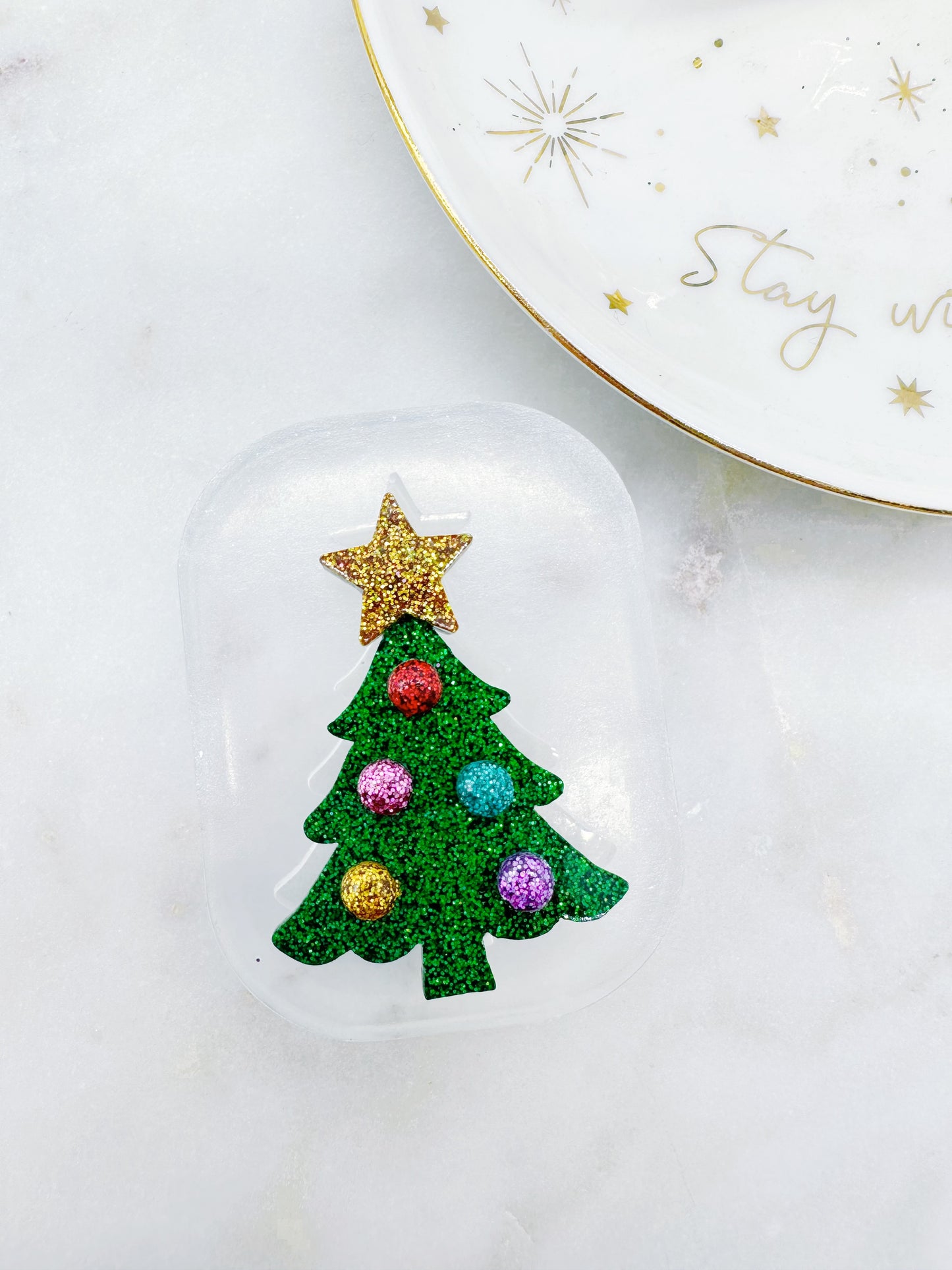 Layered Christmas Trees with Star and Baubles Layered Dangle Earring Brooch Mold