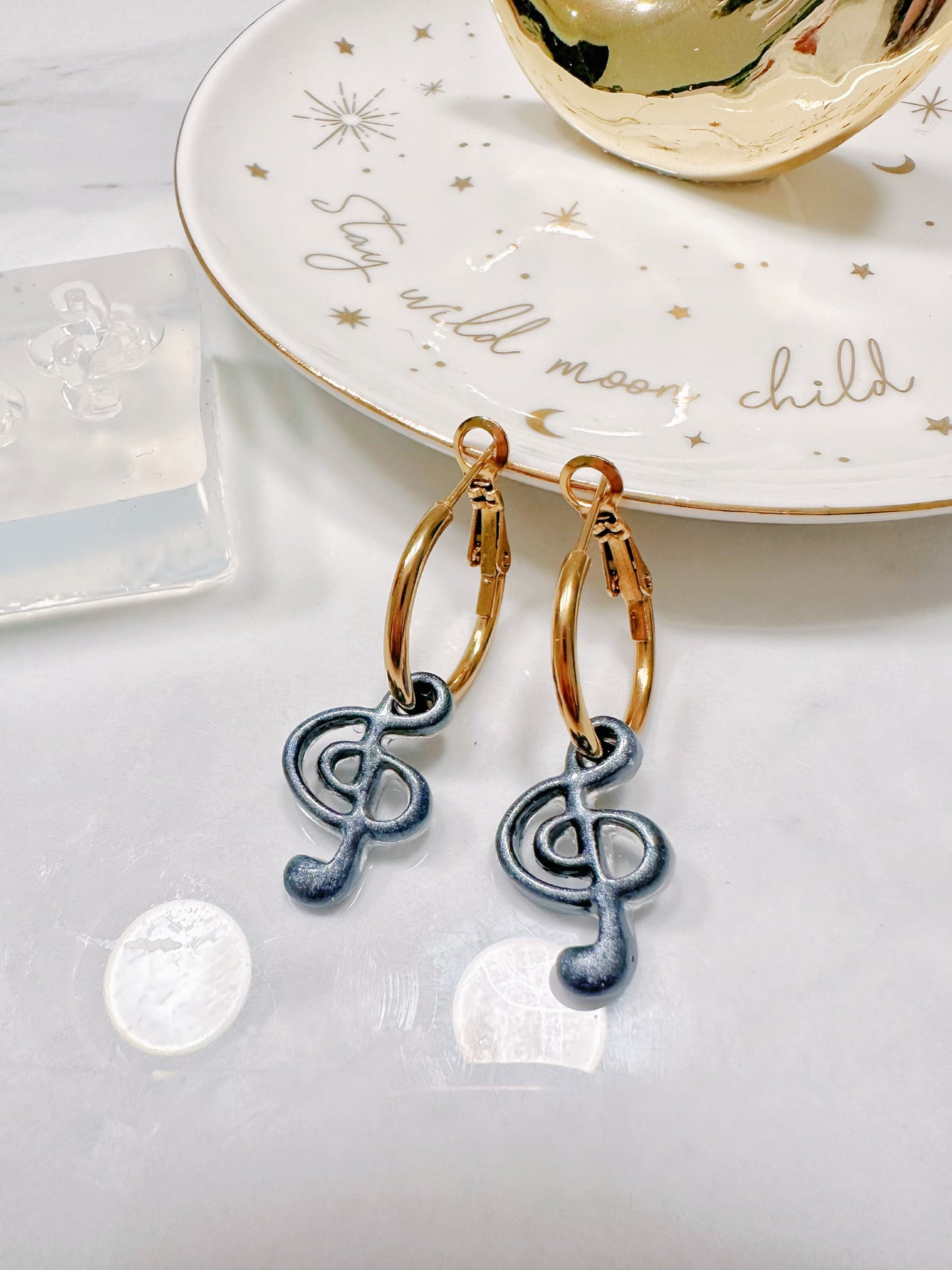 2cm 3D Music Treble Clef Dangle Earring Mold