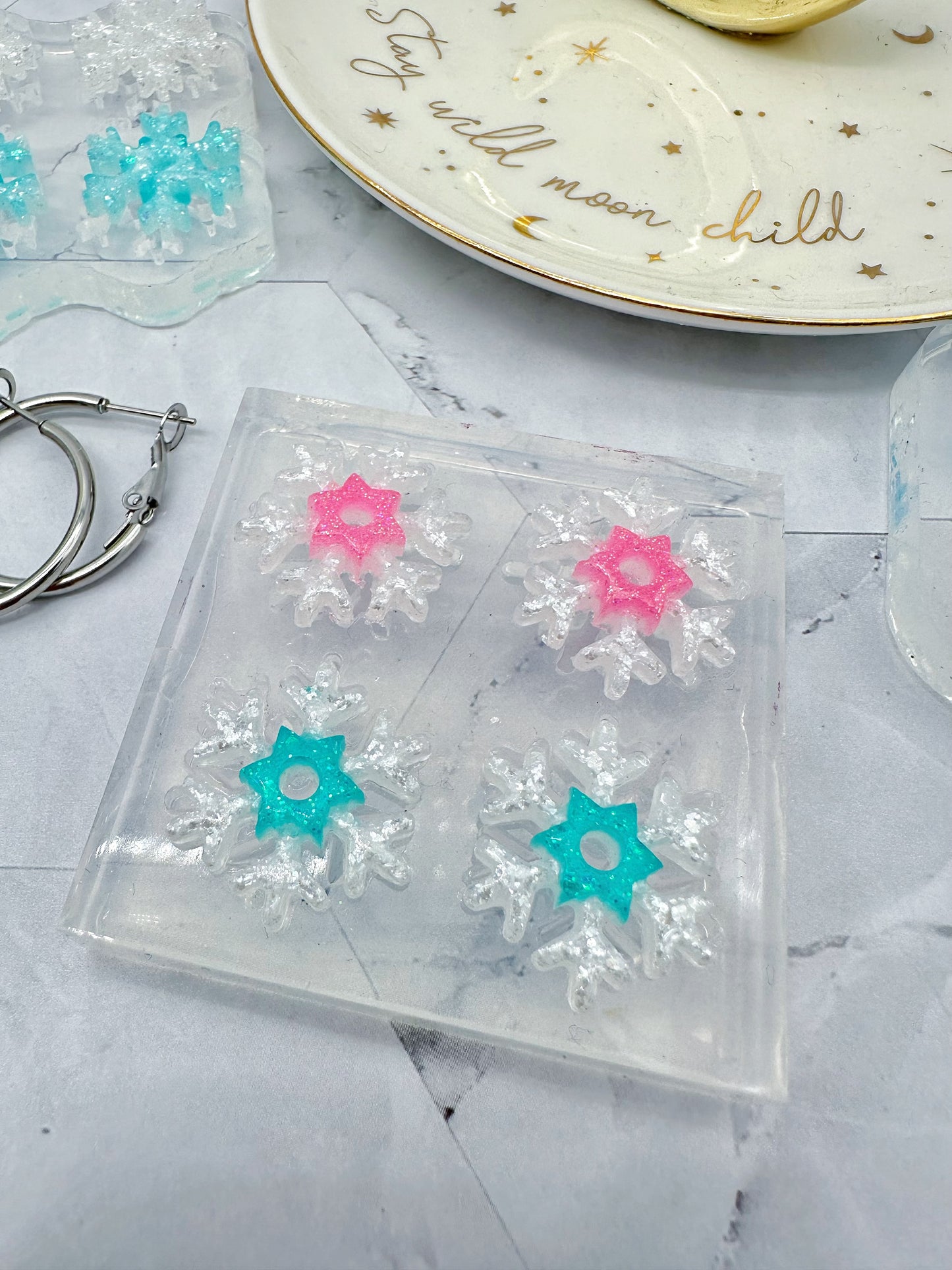 Textured 3D Snowflake Hoop Charm Mold Winter Special Christmas