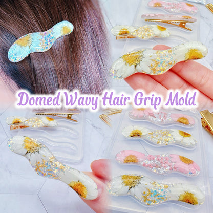 Pre domed Organic Wavy Hair Grip Mold Clear Silicone Mold for Resin Hair Clips