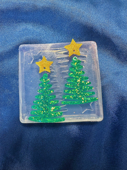 Stroke Christmas Tree with Stars Dangle Earring Mold