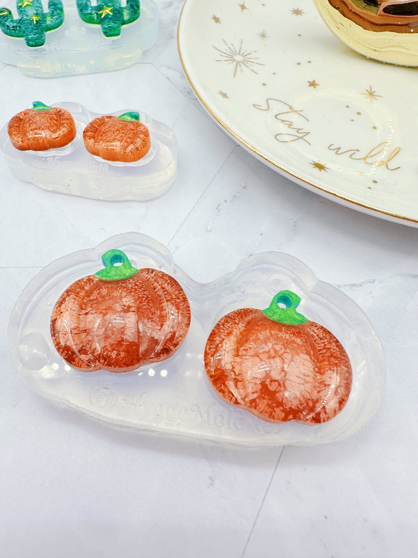 Small Predomed Pumpkin Dangly Charm Earring Mold for Hoops and Hooks