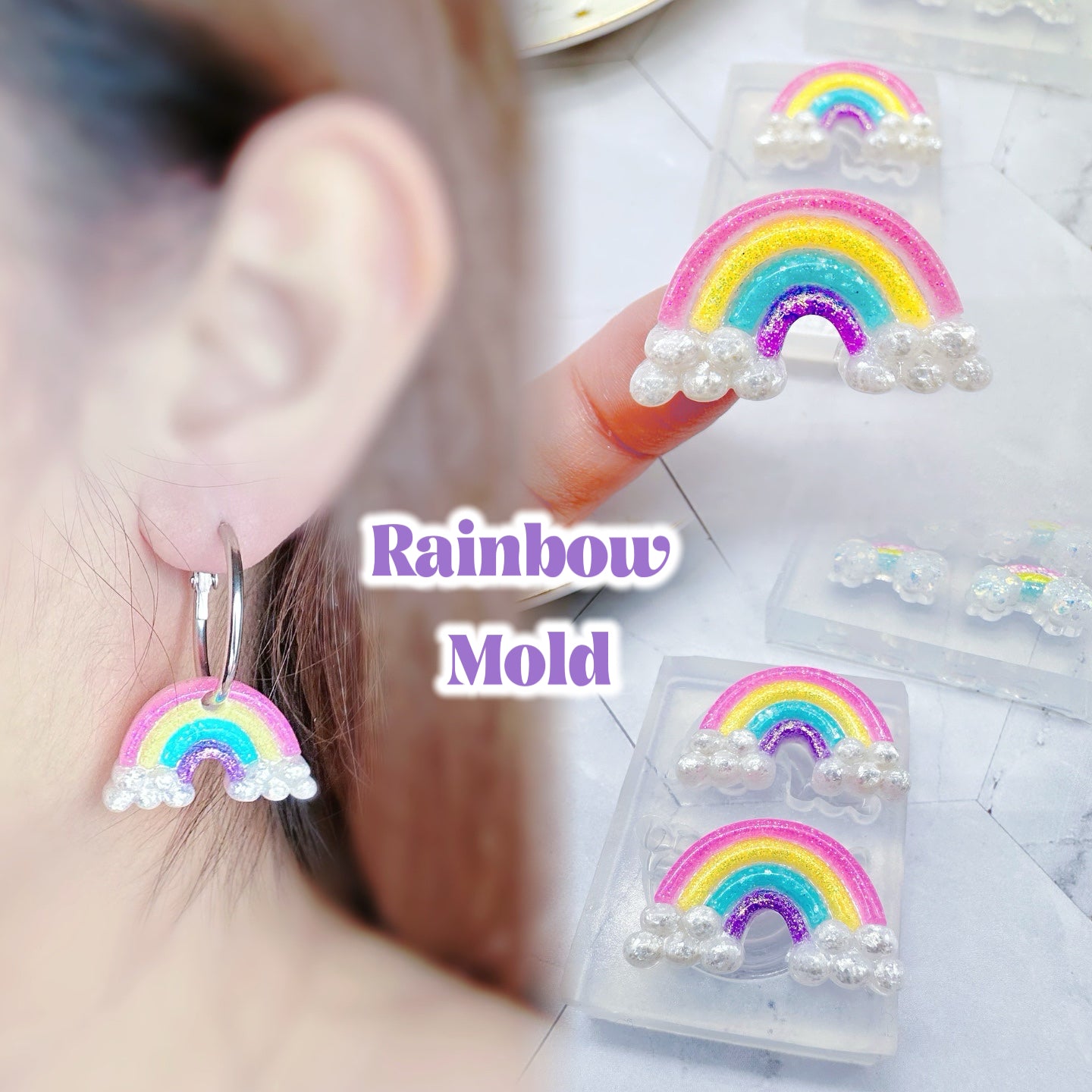 Small 3D Rainbow and Cloud Brooch Dangle Earring Mold
