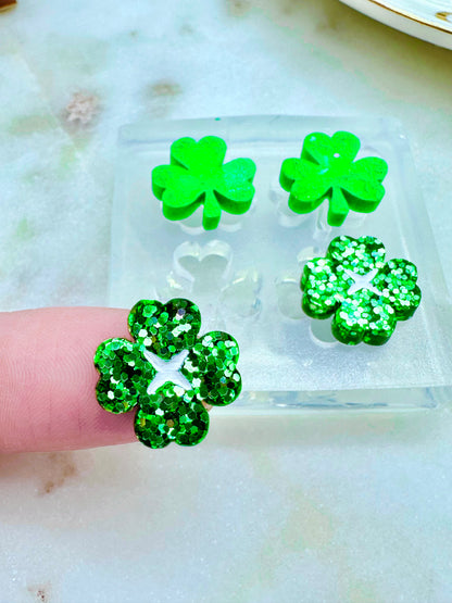 1.3 cm Mini Lucky Clover Shamrock Leaf Duo Stud Earring Mold