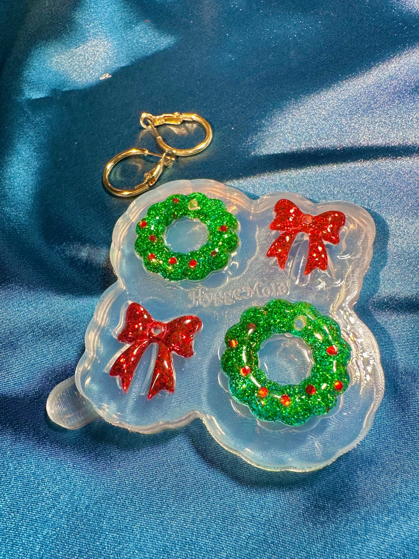 2025 Christmas Wreath Layered with Ribbon Bow Dangle Earring Mold