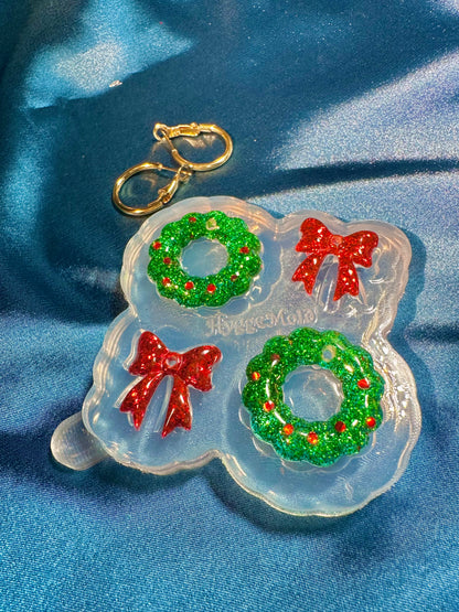 2025 Christmas Wreath Layered with Ribbon Bow Dangle Earring Mold