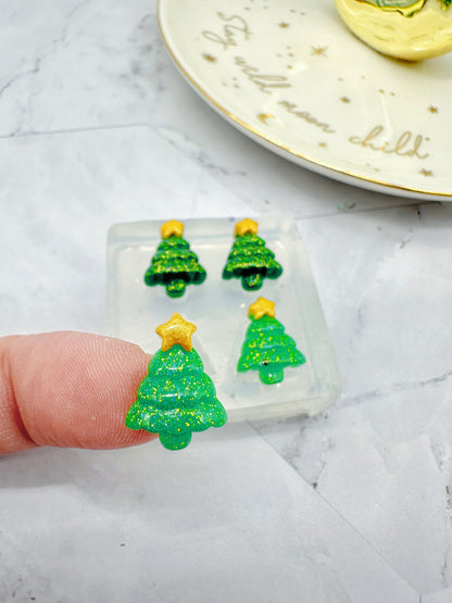 Mini 3D Christmas Tree with star Stud Earring Mold