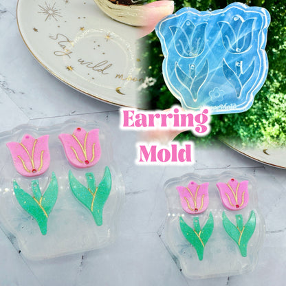 Small Two-part Engraved Tulip Dangle Earring Mold