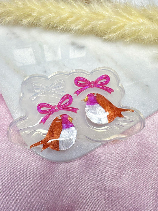 Predomed Robin Bird Ribbon Bow Dangle Earring Mold Christmas Mold