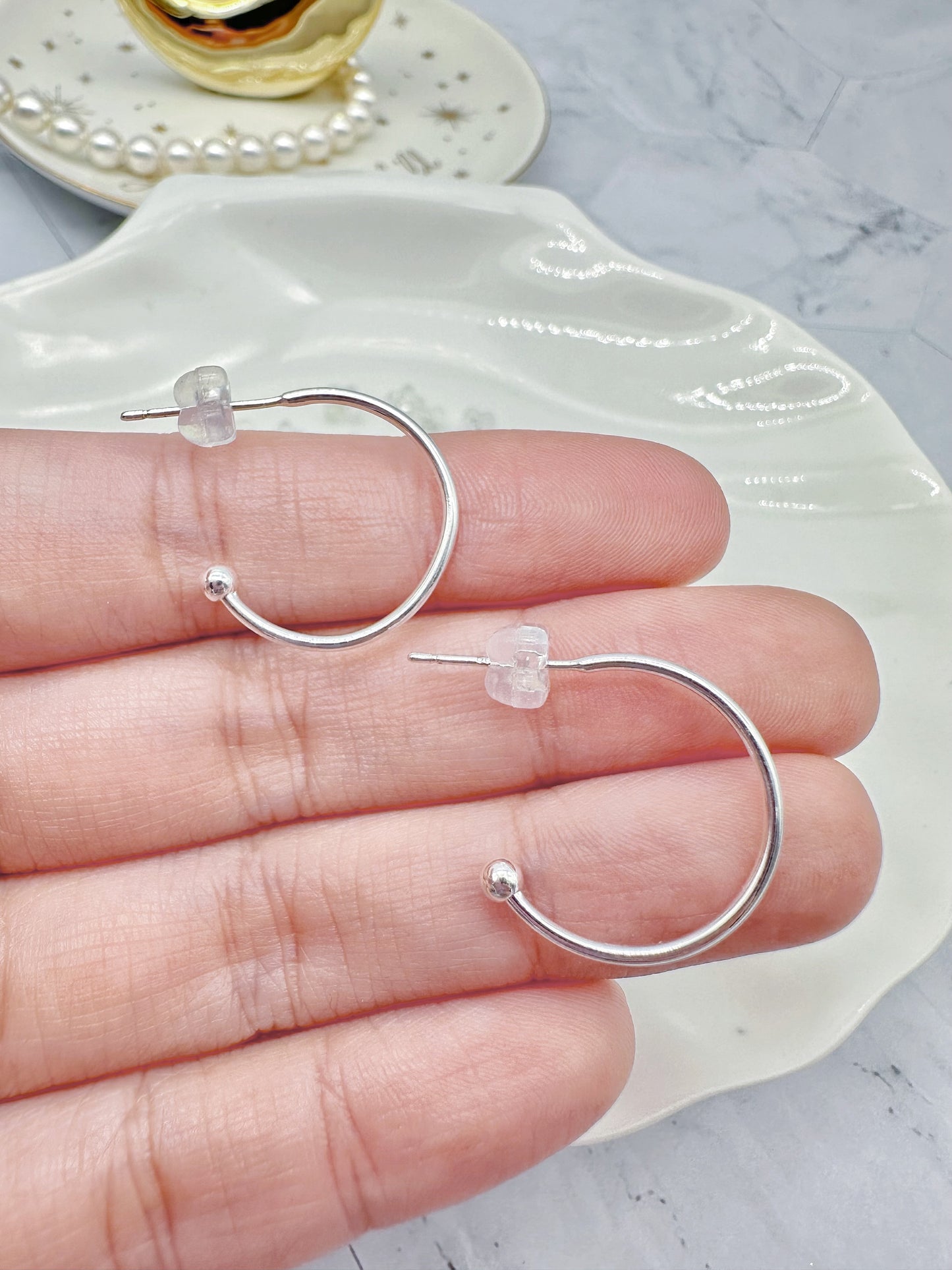 S925 Silver Plated Semi Hoop Earring Findings