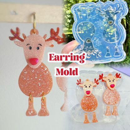 Layered Christmas Reindeer with Big Nose Dangle Earring Mold