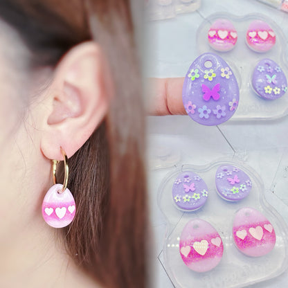 Pre-domed Egg Dangle Earring Mold Hoop Charm Easter Clear Silicone Mold for Resin